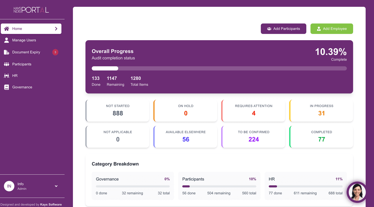 Kays NDIS Portal Dashboard